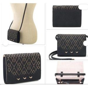 Stella & Dot Nolita Sidekick Crossbody‎ Bag Black Rose Gold
